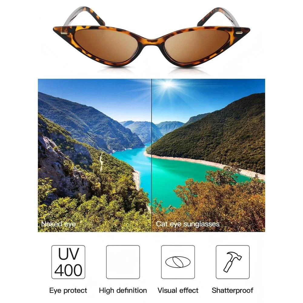 Frienda Women's Brown Vintage Cat Eye Leopard Sunglasses Retro Style Fit - NWT